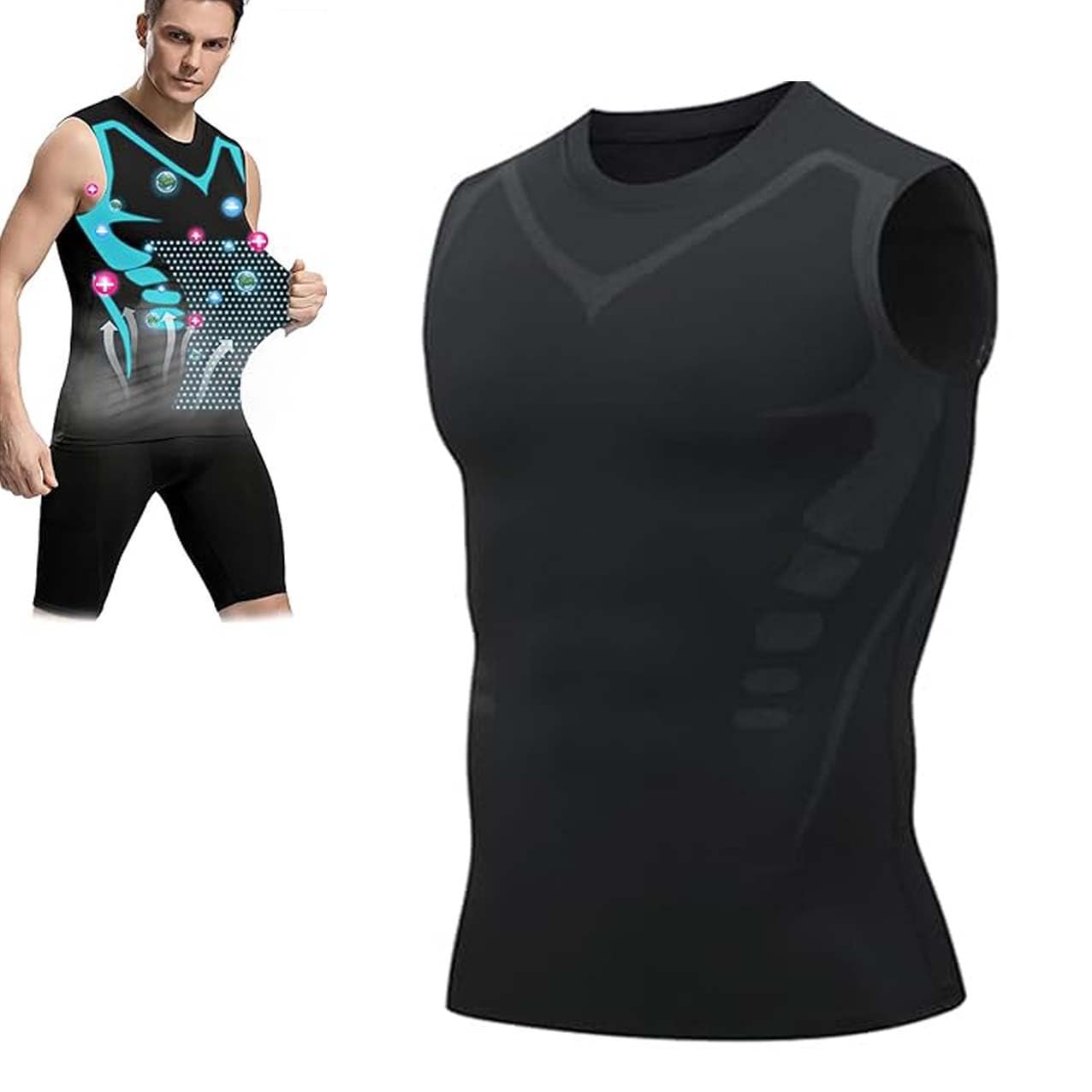 JANGOUEnergxcel Ionic Shaping Vest for Men To Build A Perfect Body, Ionic Shaping Sleeveless T-Shirt, Compression Base Layer Men, Comfortable and Breathable Ice-Silk Fabric, for Men