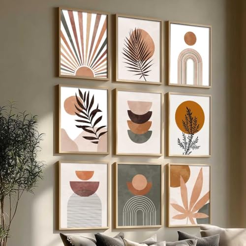 Image of kotart Boho Art Home Decoration Modern Paintings With Frame For Living Room Bed Room Hotel Wall Decor Digital Reprint Set of 9 (10X13 inch)