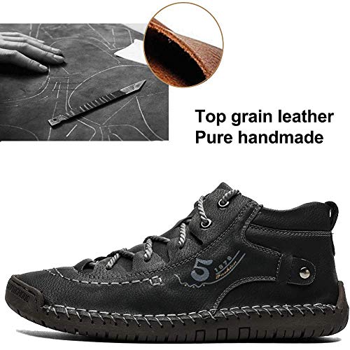 YONGJIA Mens Leather Casual Lace up Driving Walking Ankle Boots Stitching Work Fashion Shoes2