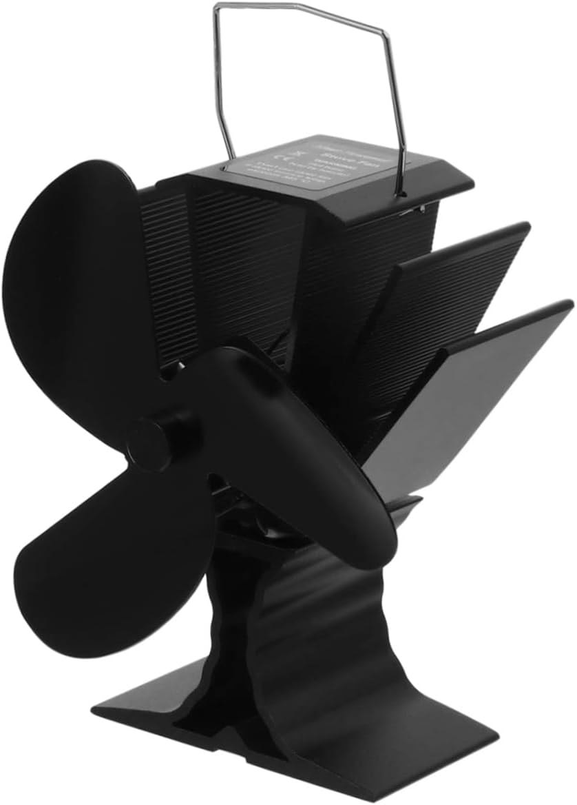 Heat Powered 4 Vane Stove Fan Metal Fireplace Fan Thermal Energy Driven for Home Heating and Family Fireplace Use