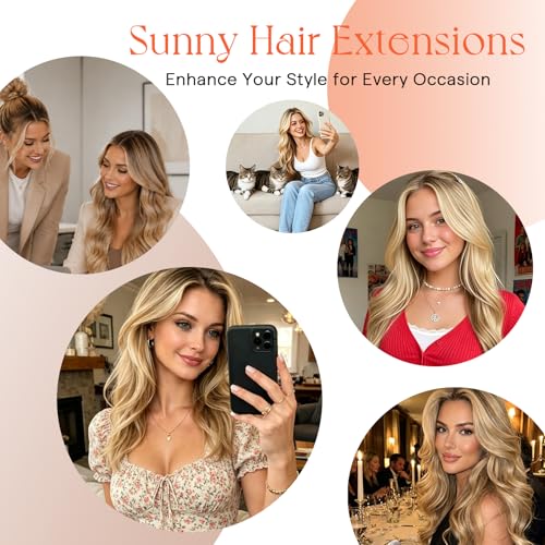 Image of Sunny Hair Clip in Hair Extensions Real Human Hair Brown Ombre Balayage | Straight Clip in Hair Extensions Light Brown Balayage Platinum Blonde Short, Temporary Highlights for a Beach 12 Inch 85g