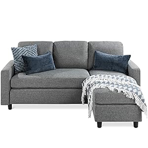 Best Choice Products Upholstered Sectional Sofa for Home, Apartment, Dorm, Bonus Room, Compact Spaces w/Chaise Lounge, 3-Seat, L-Shape Design, Reversible Ottoman Bench, 680lb Capacity – Gray