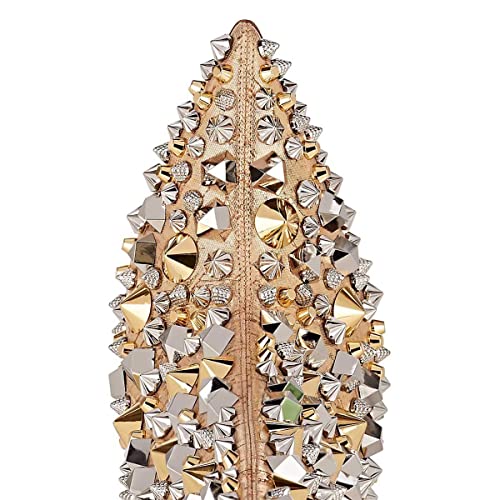 Fsj Women Fashion Ankle Boots Crystal Chunky High Heel Pointed Toe Booties Side Zipper Comfort Dress Short Booties Size 8 Gold Rivets #TOP3