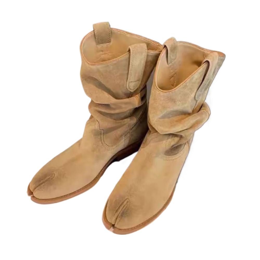 Emo Shoes Tabi Boots Women Split Toes High Heels Chunky Suede Goth Punk Comfort Wear Shoes Non Slip Retro Vintage Trendy Western Cowboy Boots Rave