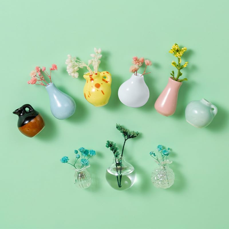 Mini imanes florero cerámico 3D, set de 8 piezas miniatura 4