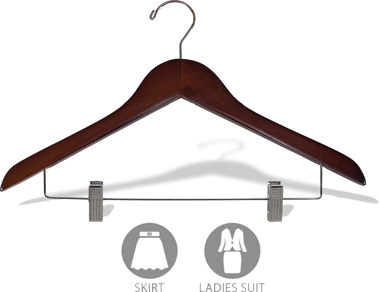 Petite Walnut Wooden Combo Skirt Hanger with Clips in 15