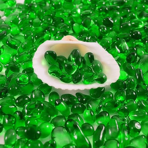 Image of 1 Lb (460 g) Green Sea Glass Stones Irregular Rainbow Glass Pebble Decorative Rock Quartz Tumbled Gemstone Chips for Aquarium Decoration /Vase Filler /Jewelry Making /Handwork Craft /Gems Display