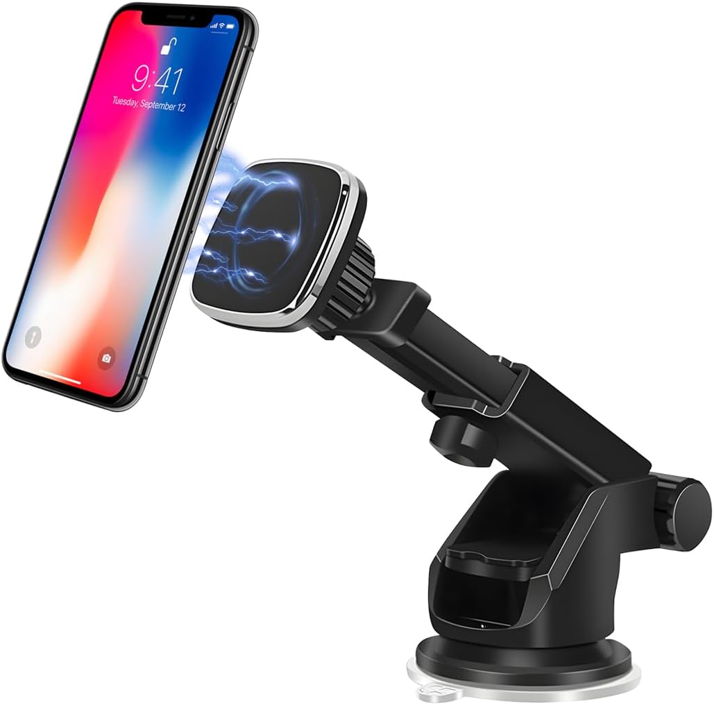 Magnetic Car Mobile Phone Holder, Universal Dashboard Windscreen Industrial-Strength Suction Cup Phone Holder, Car 360° Rotation Holder with Adjustable Telescopic Arm For All Phones