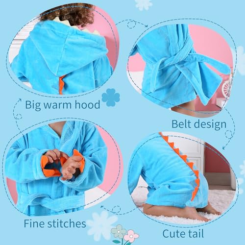Image of MICHLEY Girls Boys Robe Cotton Towel Baby Dinosaur Style Hooded Bathrobe