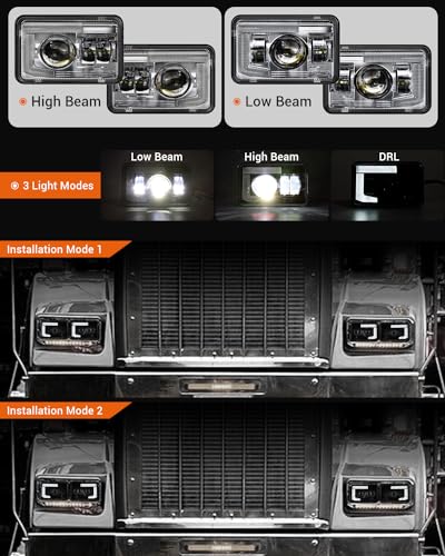 Image of BICYACO DOT 120W 4x6 Inch LED Headlights DRL Rectangular Replacement H4651 H4652 H4656 H4666 H6545 Compatible with Peterbilt Kenworth Freightinger Ford Probe Oldsmobile Cutlass(4 PCS)