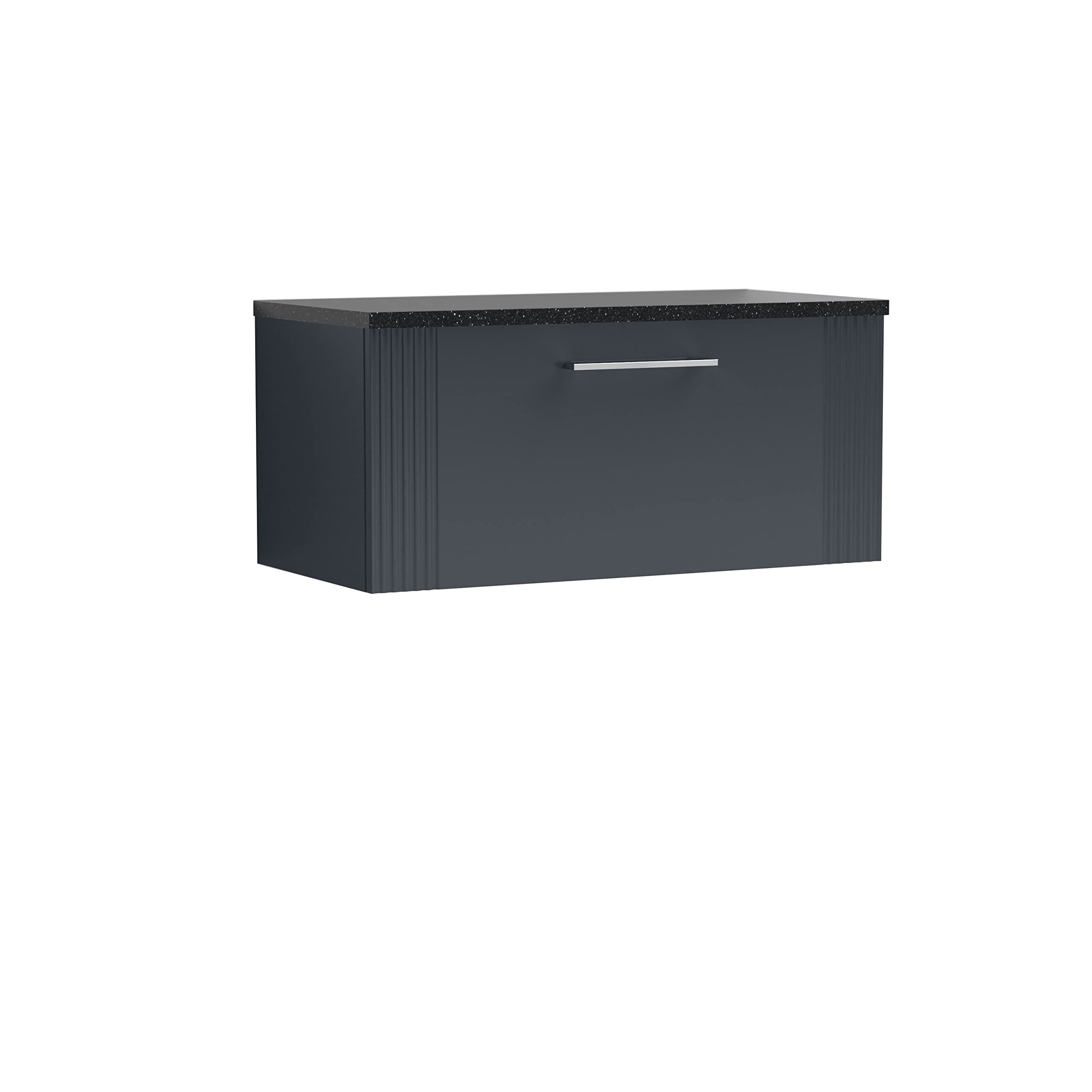 Nuie Deco 800Mm Wall Hung Single Drawer Vanity & Sparkling Black Laminate Top - Satin Anthracite Dpf1496lsb