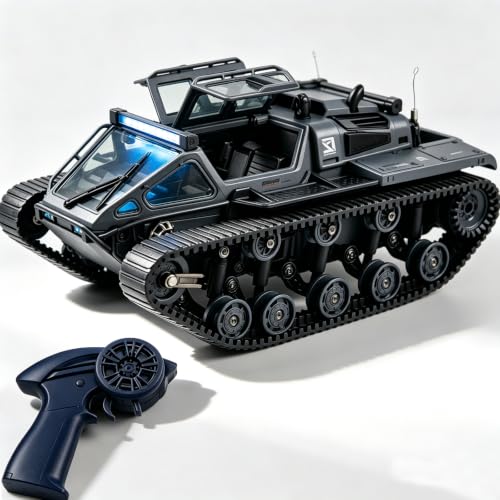XINGRUI 1:16 Scale Remote Control Car Military Crawler Off-Road RC Tank with 4WD, Adjustable Speed/Steering, 2 Batteries & Openable Doors – All-Terrain RC Truck for Kids Adults, Birthday Gifts