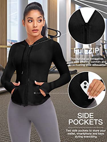 Vutru Women's Full Zip Workout Hoodie Athletic Long Sleeve Running Slim Fit Track Jacket With Pockets Thumb Holes #TOP4