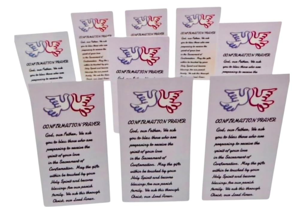 Westmon Works Confirmation Holy Card Bulk Classroom Pack with Prayer and Holy Spirit Dove for Boys of Girls, Set of 10