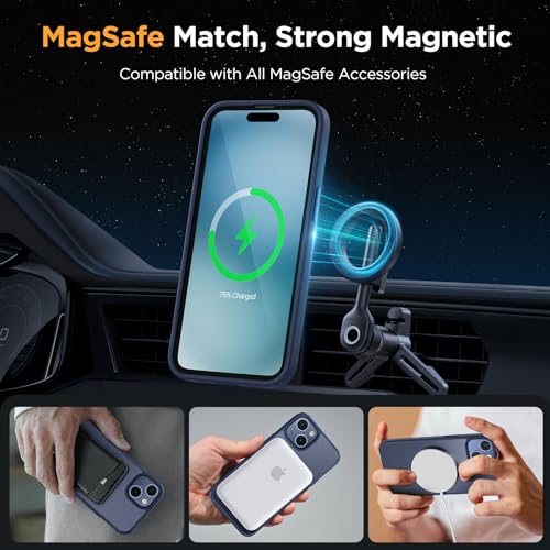 Image of Miracase Magnetic for iPhone 15 Case (Compatible with MagSafe)(with 2X Screen Protectors) Military-Grade Protection, Anti-Fingerprint Translucent Matte Phone Cover for iPhone 15 6.1 inch, Dark Blue