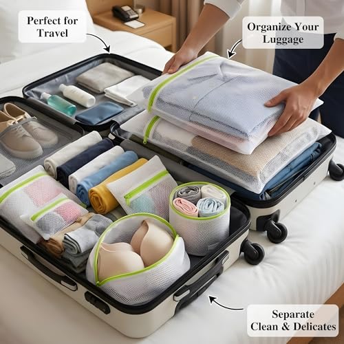 Image of inchCOSMIIC GREENS inch 7Pcs Mesh Laundry Bags for Delicates with Premium Zipper, Travel Storage Organize Bag, Clothing Washing Bags for Laundry, Blouse, Bra, Hosiery, Stocking, Underwear, Lingerie