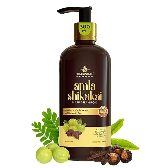 Dharishah Ayurveda Amla Reetha Shikakai Shampoo – Ayurvedic Natural Hair Shampoo for Women & Men | Hair Fall Control & Dandruff Care | Sulphate & Paraben Free Herbal Cleanser for All Hair Types 300ml