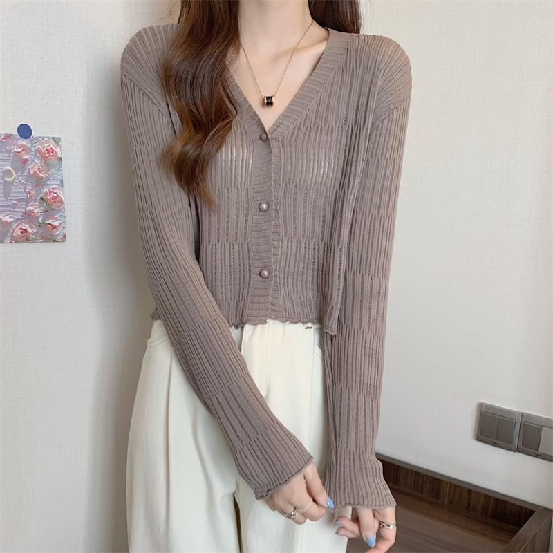 Image of ICW Women's Knitted Ribbed Cardigan Long-Sleeve V-Neck Button-Up Shrug Jacket Top Dn85