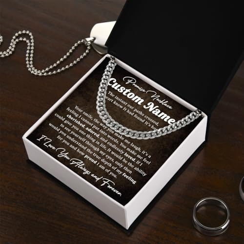 Custom Name Promise Necklace For Him, Personalized Men Promises Necklaces With Message Card, Promise Necklace Gift For Boyfriend Husband Fiance On Birthday Christmas Anniversary Graduation Day3
