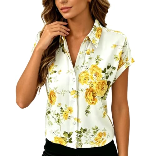 Chemisier à manches courtes fleuri en mousseline de soie coupe oversize décontractée pour femme