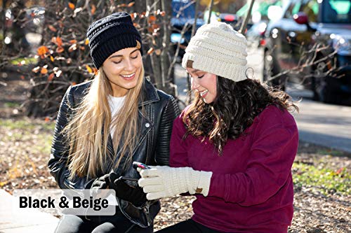 Image of Funky Junque Women's Beanie & Touchscreen Gloves Set - Soft 100% Acrylic Knit Winter Hat and Gloves, Cozy Cold Weather Gift