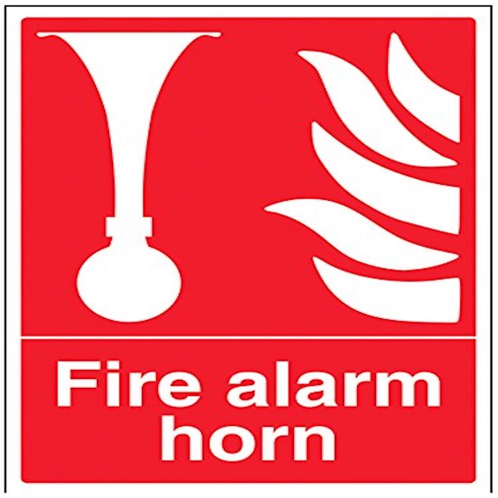 V Safety Fire Alarm Horn Sign - 300mm x 400mm - 1mm Rigid Plastic