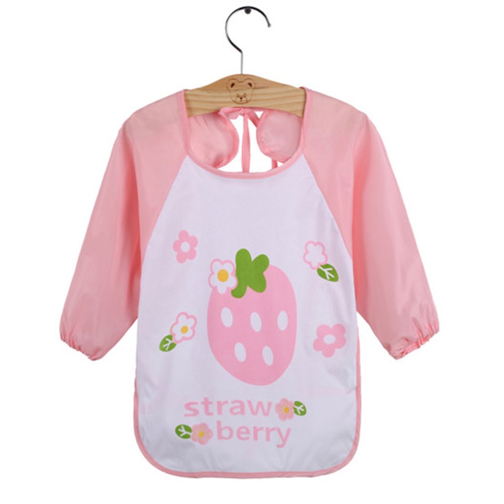 QinGuang 5 pcs Baby Waterproof Long Sleeved Bibs Catcher Pocket Smock Painting Playing Apron (Pink), 9-36 Months - Image 4