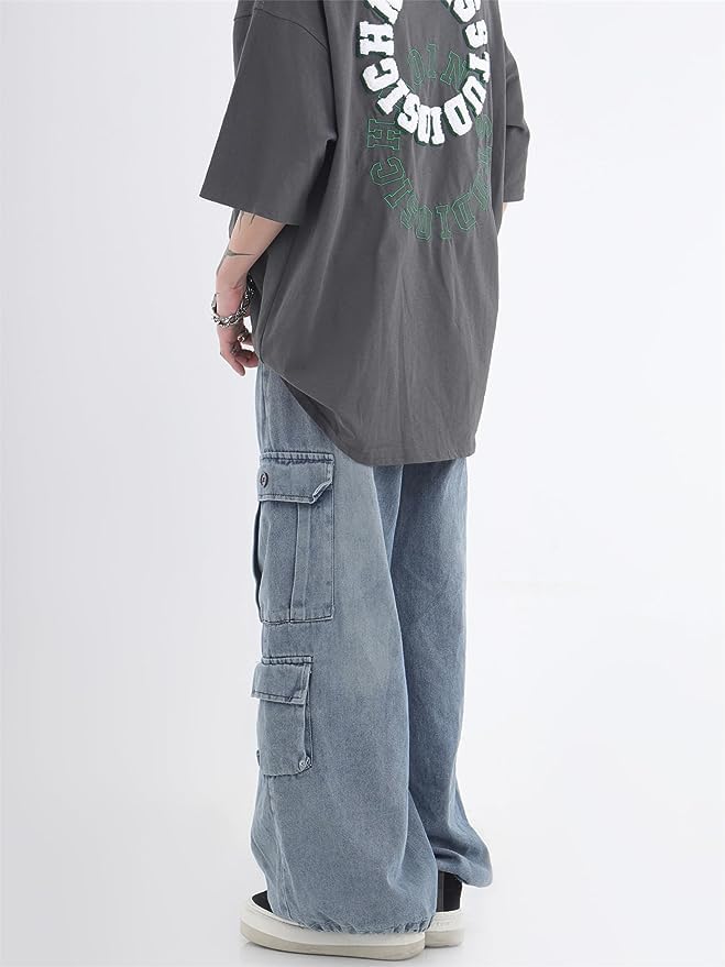 Kelabia Baggy Jeans for Women Men Aesthetic Japanese Harajuku Baggy Jeans Y2K Baggy Wide Leg Cargo Pants Goth Grunge Streetwear (Blue,Medium)3