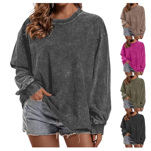 Oversized Long Sleeve Shirts for Women Men Casual Loose Fit Crewneck Sweatshirt Vintage Acid Wash Pullover Tops4