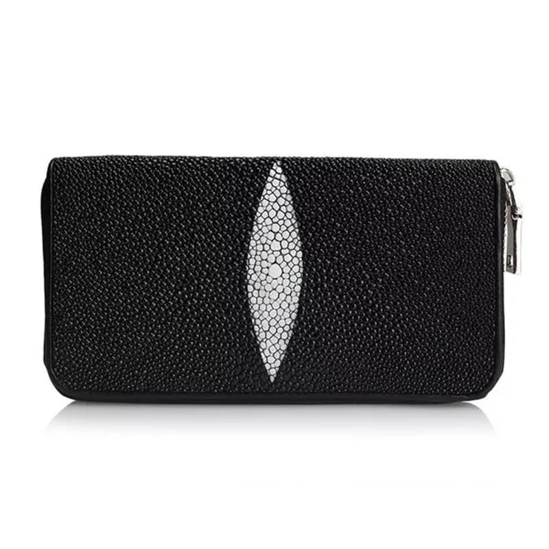 Classical Black White Authentic Real Stingray Skin Women Men Long Clutch Wallet Genuine Exotic Leather Female Male Card Purse