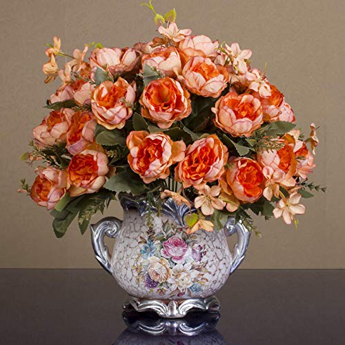 Lhqin nep bloem kunstbloem zijde diy kunstbloem huis tuin partij bruiloft decoratie met pot - oranje