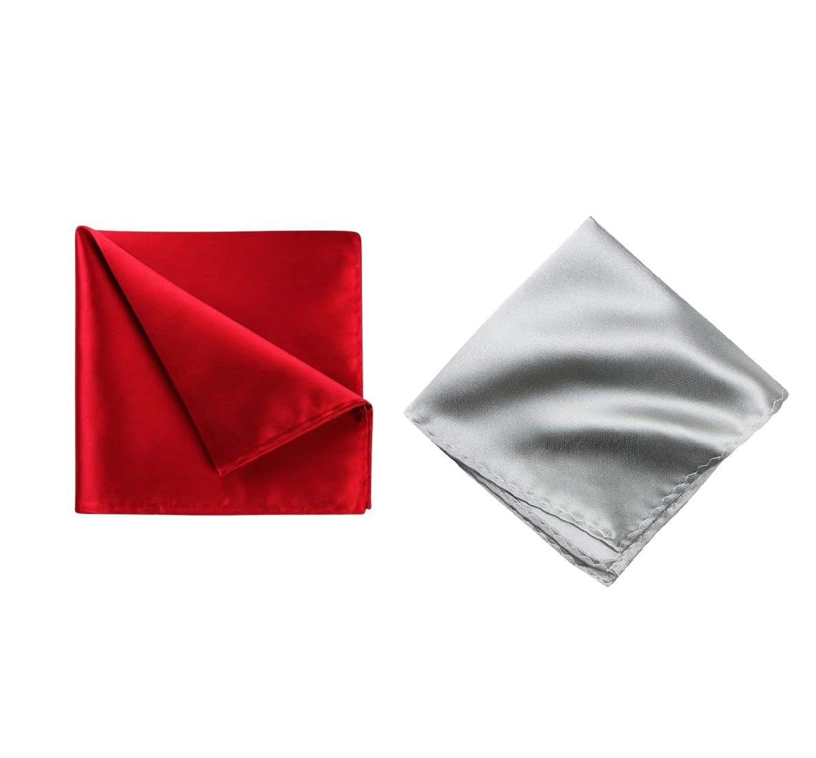greyknot Men's Satin Pocket Square Set – Red & Silver (Pack of 2) | 10x10 inch Satin Handkerchief for Suit, Blazer & Tuxedo-picture-12