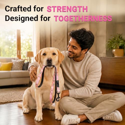 Image of Bowlers Dog Leash for Small, Medium & Large Dogs | Owl & Pink Design | Durable Nylon Pet Walking Lead | Strong Metal Hook | Comfortable Grip for Daily Walks & Training