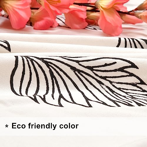 Image of THE LINEN COMPANY Cotton Duck Canvas Curtains 6 Feet Long, Printed Leaf Curtains for Door & Window, 6ft Set of 2, Black Leaf