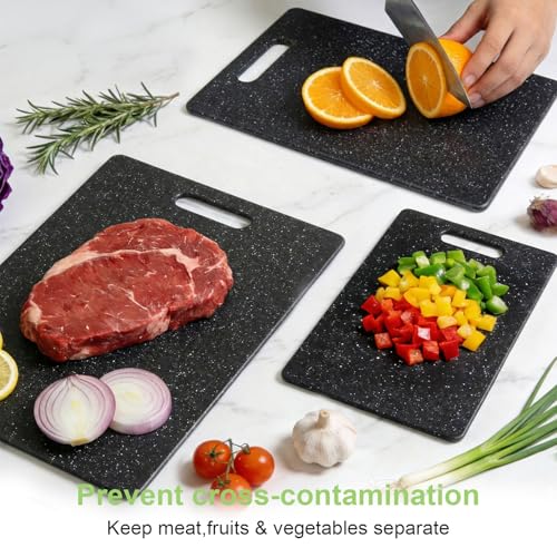 Set de 3 tablas de cortar plásticas negras con mango miniatura 3