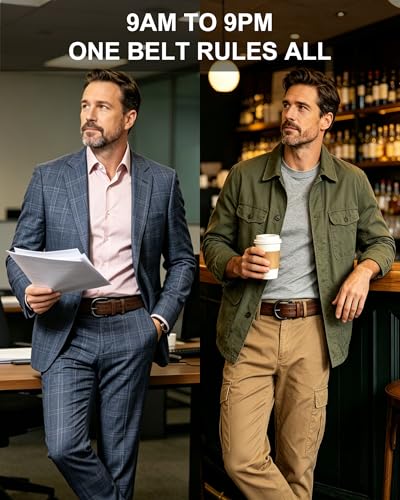 Image of Mens Belts Soft Italian Vegetable Tanned Leather Cowboy Casual Jean Belt 1.5 Wide 7 Holes Gift Box Packaging