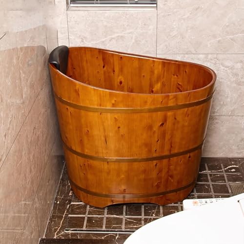 TT-YEC Tragbare Badewanne Aus Massivholz Für Zuhause, Kleine Freistehende Badewanne, rutschfeste Badewanne Mit Pop-Up-Ablassventil, Mit Isolierter Holzabdeckung, Kompakte Badewanne,H – Bild 5