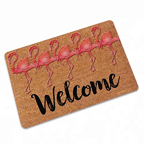 YQ Park Flamingo Welcome Durable and Washable Entrance Indoor/Outdoor Welcome Mats - Catches Dust Snow and Mud