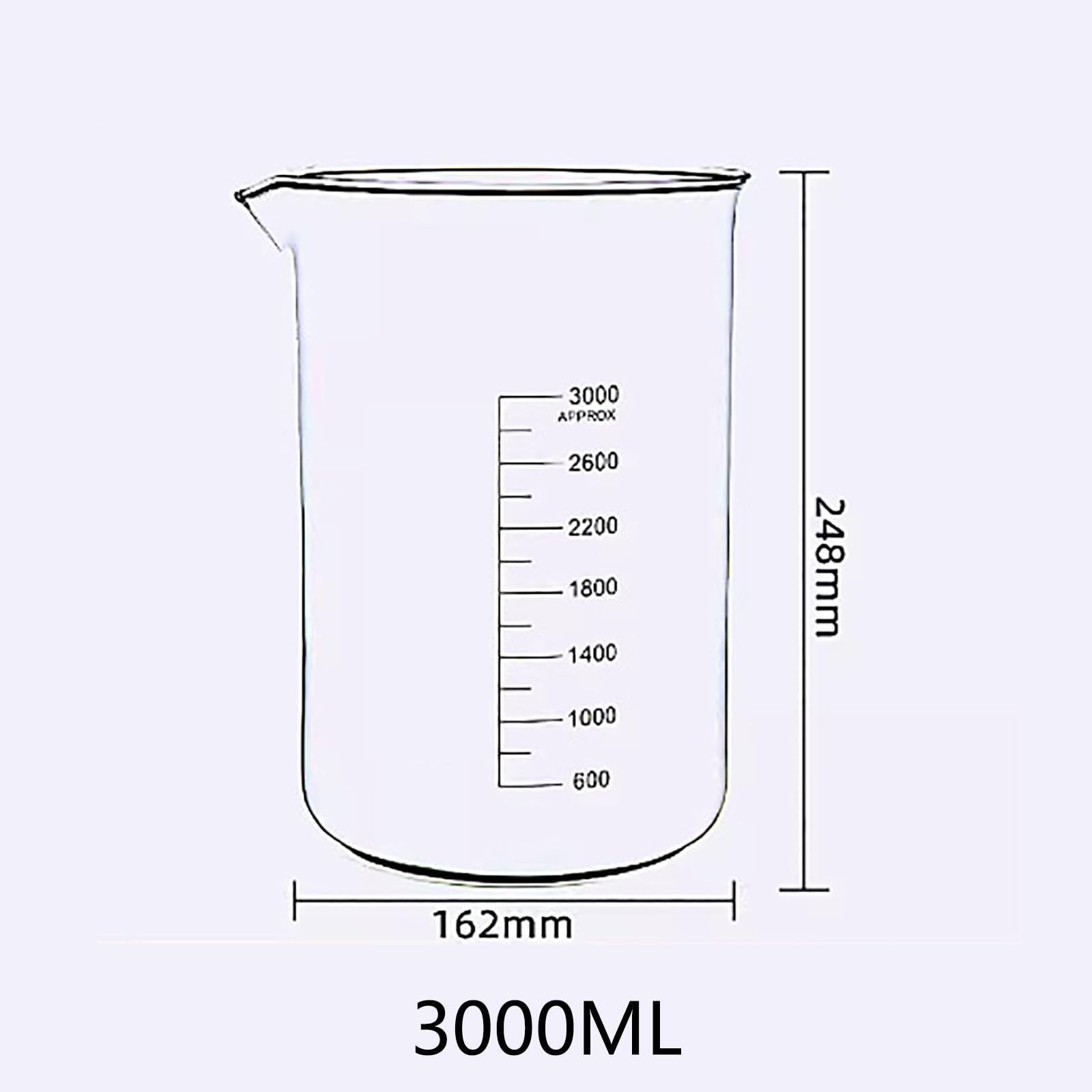 Taza medidora de vidrio, vaso medidor de vidrio de forma baja, vaso graduado de vidrio de borosilicato, calentamiento uniforme, para vaso medidor con pico, escala transparente, para mezclar, cocinar y