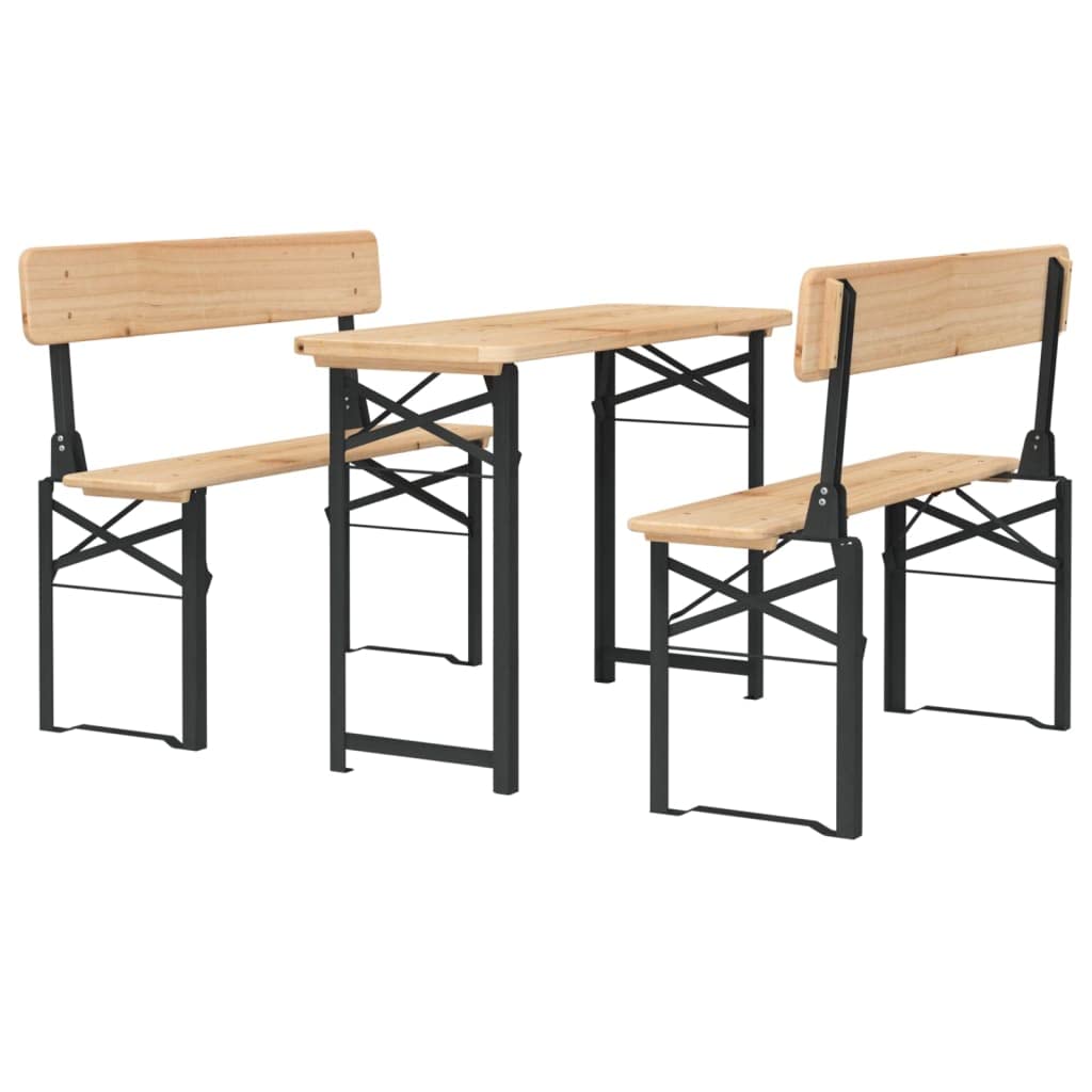 3-częściowy zestaw stołów piwnych, składany, lite drewno, jodła, 115,5 x 46 x 75 cm, wytrzymałe metalowe stelaże, meble ogrodowe na kemping, piknik, imprezy grillowe