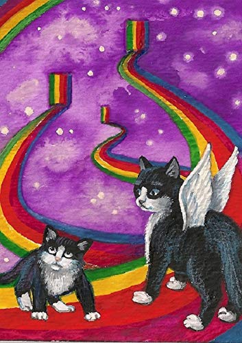 Generic5x7 INCH PRINT OF ORIGINAL PAINTING RYTA ANGEL CAT TUXEDO BLACK RAINBOW BRIDGE HEAVEN INTERIOR HOME HOUSE DESIGN FINE WALL ART