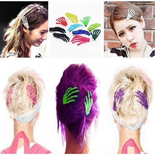 10 PCs Cute Creepy Plastic Skeleton Hand Hair Clip Hairpin for Women Girls(Color Random) (Color: Multicolor)