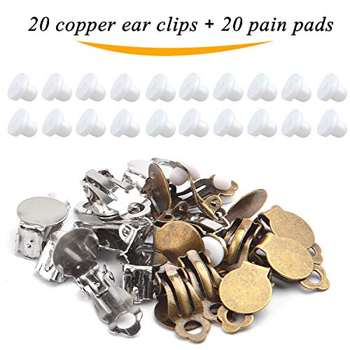 Aylifu Clip-On Earring Findings, 20Pcs (10 Pairs) Round Flat Tray Earring Clips Blank Earring Setting Components With 20Pcs Earring Pads For Non-Pierced Ears Diy Earring Making - Silver And Bronze #TOP1