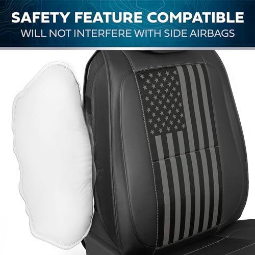 MotorBox Flag Car/Truck Seat Covers US B/W Flag Edition Faux Leather Black & Dark Gray Seat Covers for Car Black American Flag on Cushioned Seat Protectors for Automotive Accessories Trucks SUV Car - Image 6
