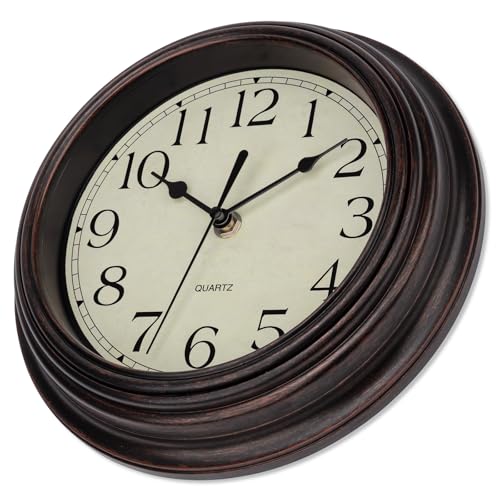 Image of Foxtop 9 Inch Wall Clock Battery Operated Silent Non-Ticking Small Classic Vintage Retro Wall Clock Decorative for Kitchen Living Room Home Office (Bronze)