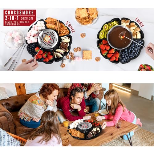 Juego de fondue de chocolate y máquina 2 en 1, tostador eléctrico de malvaviscos sin llama, incluye 10 accesorios, perfecto para noche de cine y regalo de inauguración de la casa, kit de mesa para