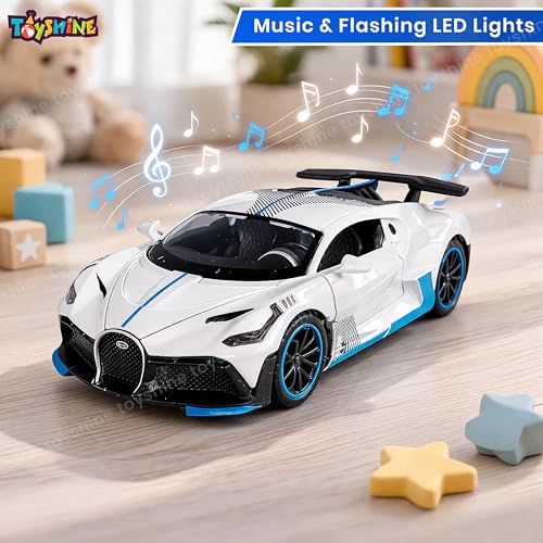 Image of Toyshine 1:32 Scale Die Super Fast Racing Model Car with Music and Lights Along with Pull Back Function Opening Doors Feature for Kids Boy Girl 3+, White