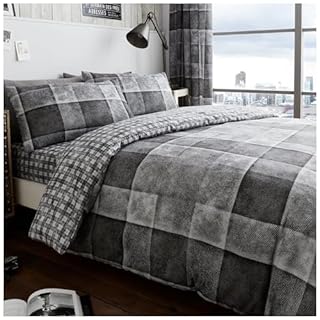 GC GAVENO CAVAILIA Luxury Denim Check Bedding Set - Tartan Duvet Cover with Matching Pillowcases, Polyester-Cotton, Grey, King