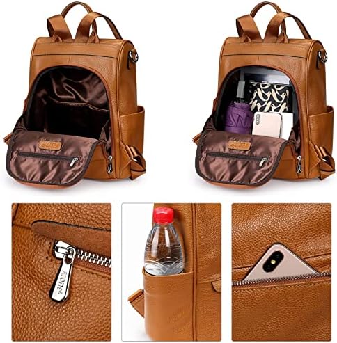 S-ZONE Women Genuine Leather Backpack Purse Anti-theft Travel Rucksack Convertible Shoulder Bag Medium