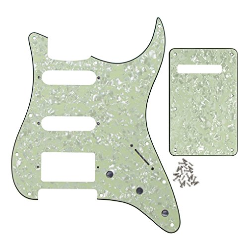 IKN 11 Hole HSS Strat Pickguard Set Squared Style SSH Strat Guard en Achterplaat voor Fender Standaard USA/MEX Moderne Stijl, Montage Schroeven, 4-laags Mint Green Pearl